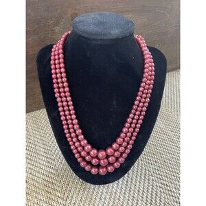 Vintage Multiple Strand Necklace Beads Costume Jewelry Pink